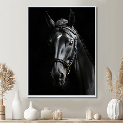 Latifat noir et blanc, cheval, élégance - art sur toile