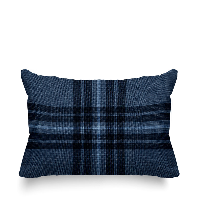 Plaid Outdoor Reversible Throw Pillow, Blue