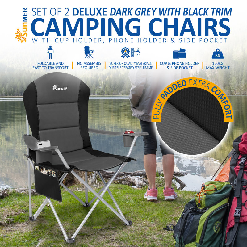 SUNMER Padded Camping Chairs (set Of 2), Gray/Black