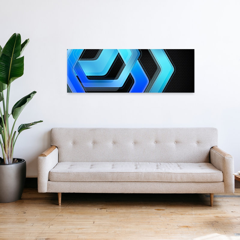 Art mural géométrique abstrait géométrique bleu dynamique, H 48 po x l 16 po