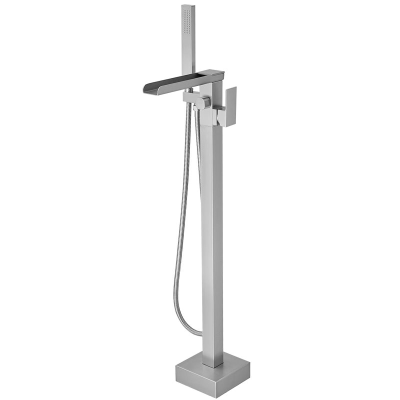 Robinet de baignoire autoportante en nickel brossé à 1 poignée avec douche à main VIBRANTBATH Urban Stream (valve incluse)