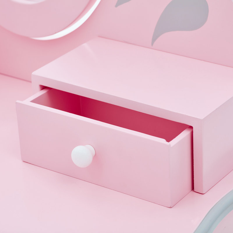 Teamson Kids Rapunzel Kids Vanity Table & Stool, Pink & Gray