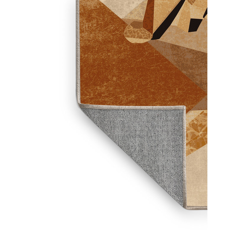 Machine Washable Pavli Tiger Modern Rustic Geometric Rug in Brown – Binding, 8x12