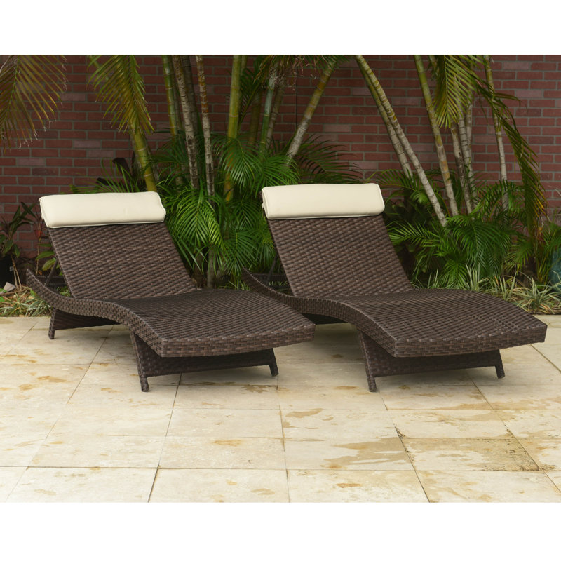 Alyisa Outdoor Chaise Lounge Set , Cushion Included, Brown Frame/Off-White Cushion
