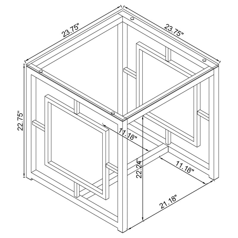 Table de bout carrée avec plateau en verre trempé Beaufain