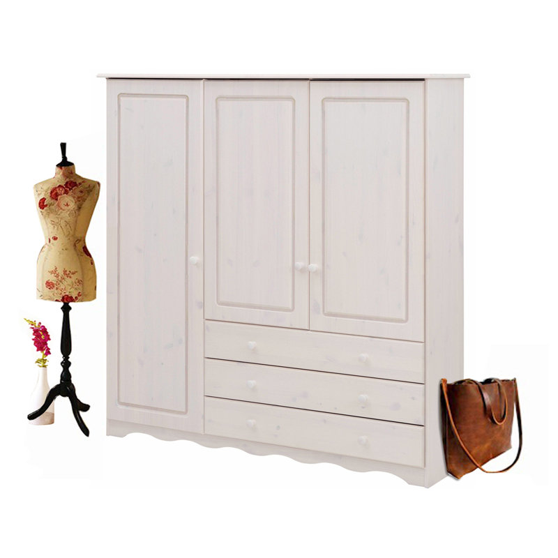 Rolla 3 Door Solid Wood Wardrobe, White