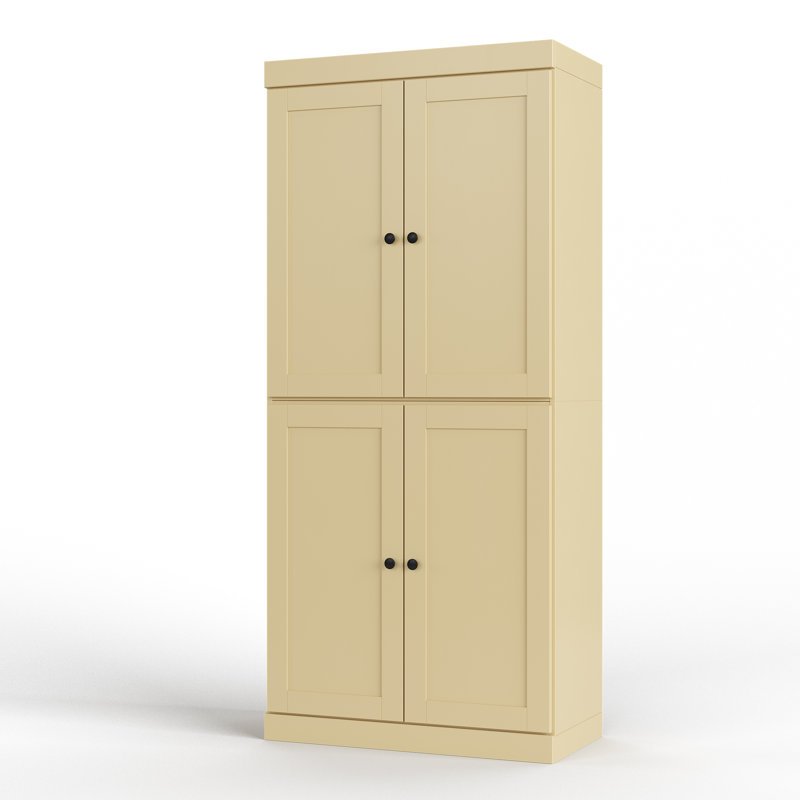 Armoire de rangement 100% bois massif 32 "avec portes Shaker et tablettes réglables, Jaune