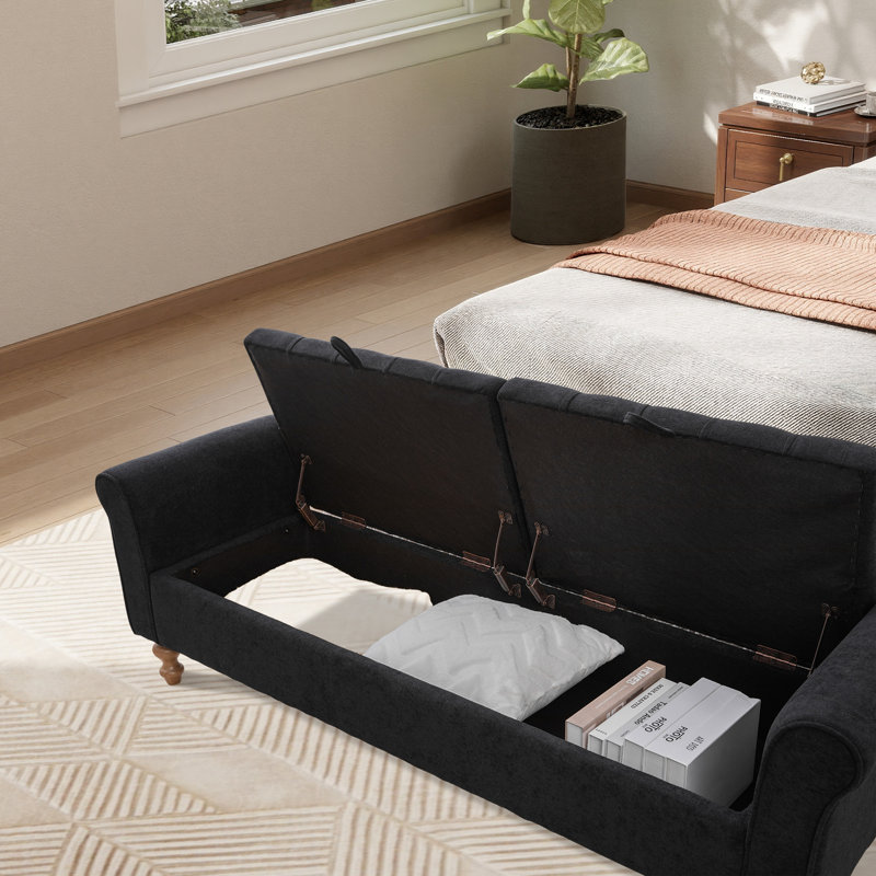 Banc de rangement rembourré l 65,7 po avec couvercles, Noir