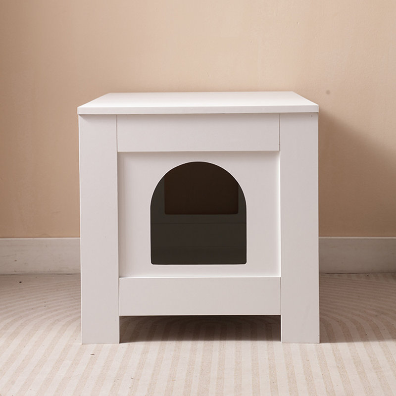 White Engineered Wood Cat Litter Box Enclosure with Barn Door