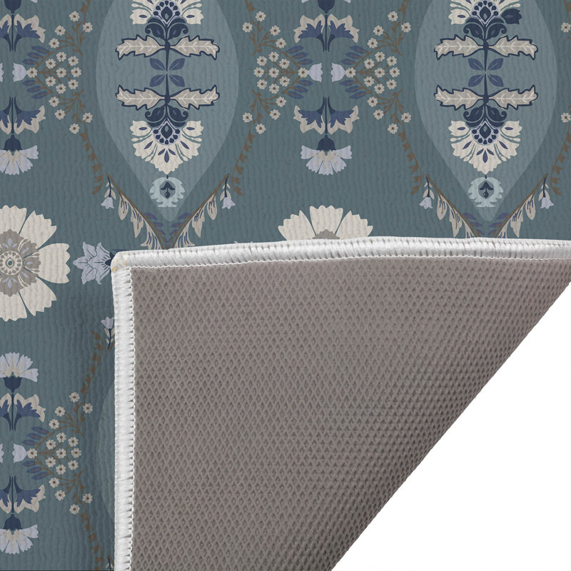 Reeva Decorative Bath Mat, Single - 34" L x 21" W, Teal Floral