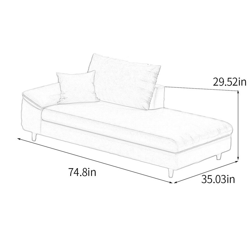Méridiennes intérieures douces et simples, Leathaire kaki, Chaise longue à accoudoir gauche