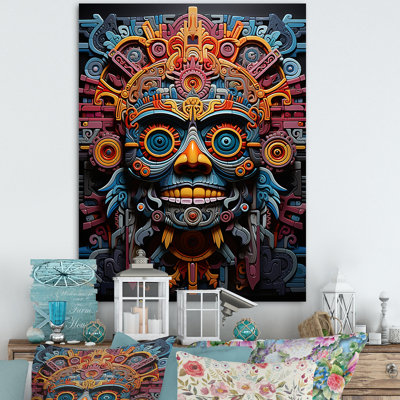 Albali Teal Orange Mexico Vibrant Aztec Mask