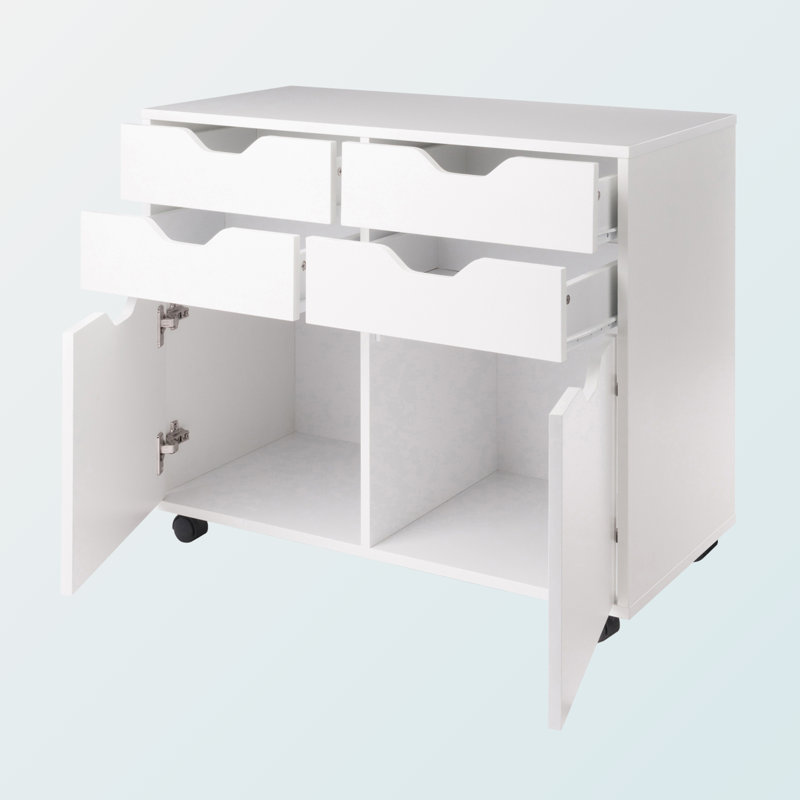Holthaus Mobile Cabinet With 4-Drawer and 2-Door in White Finish, 26.03'' H X 31.89'' W X 15.74'' D, White