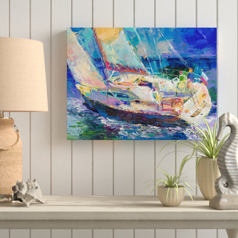 « voilier », impression sur toile, H 35 po x l 47 po x P 2 po, Pas de tapis, Toile tendue