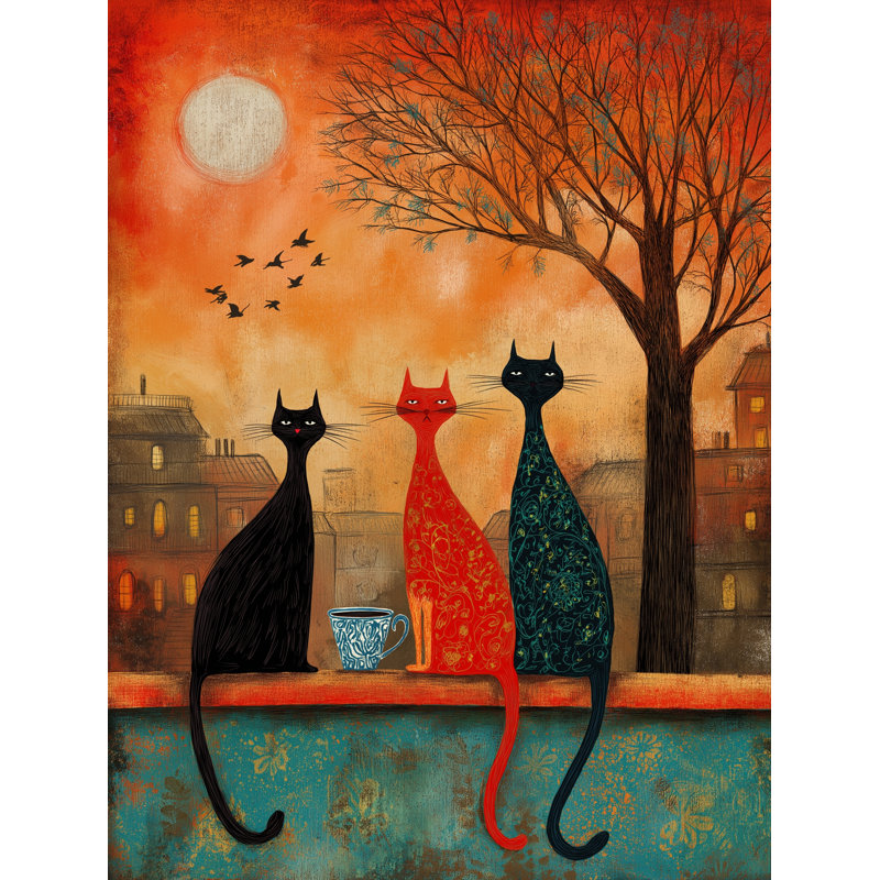 «Autumn Cats on Rooftop», art mural sur toile tendue, H 36 po x l 24 po
