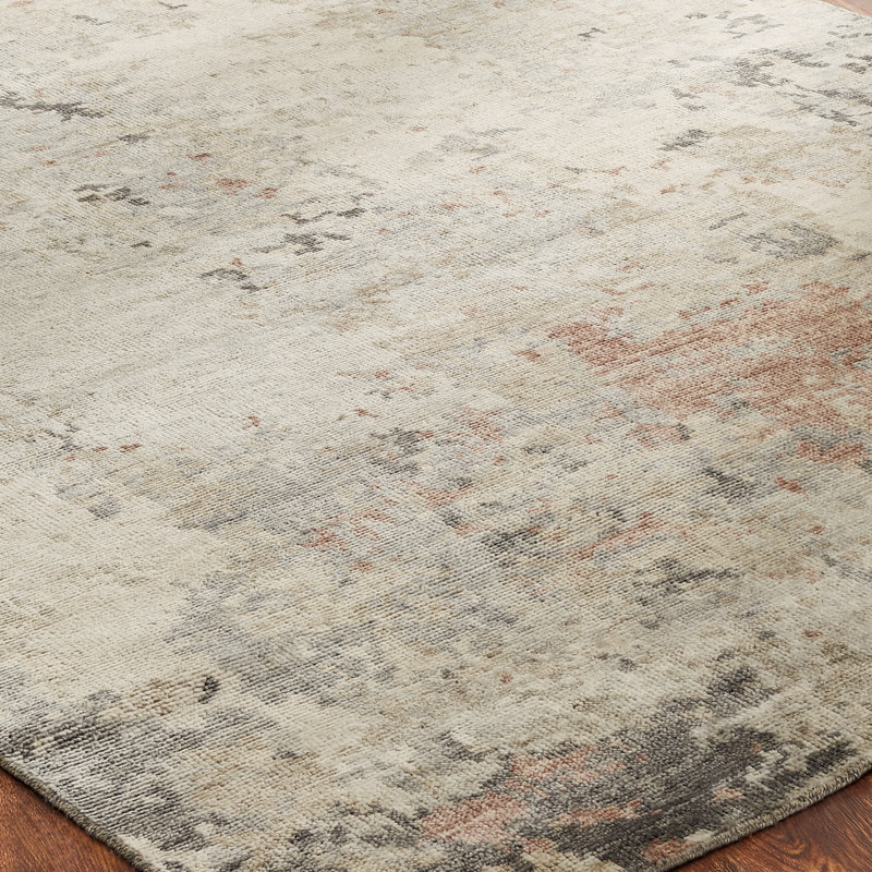 Dushore Hand Knotted Wool Abstract Area Rug in Gray, Rectangle 8' x 10'