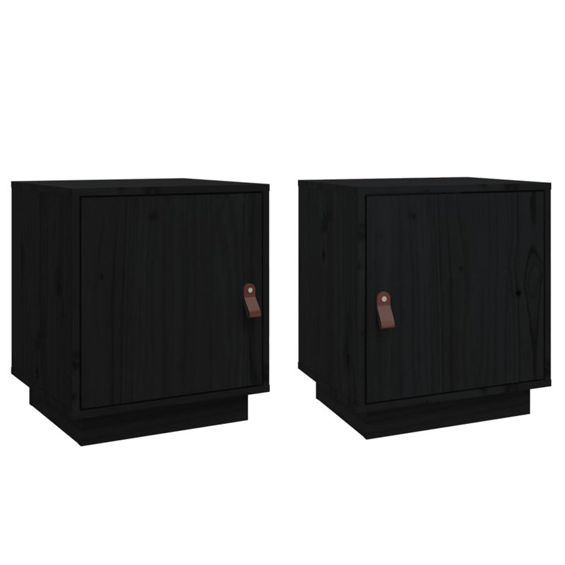 Solid Wood Bedside Table, Black