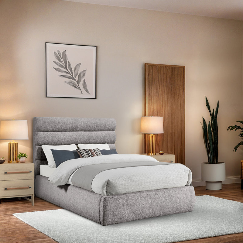 Adam Boucle Fabric Bed, Full, Taupe Boucle Fabric