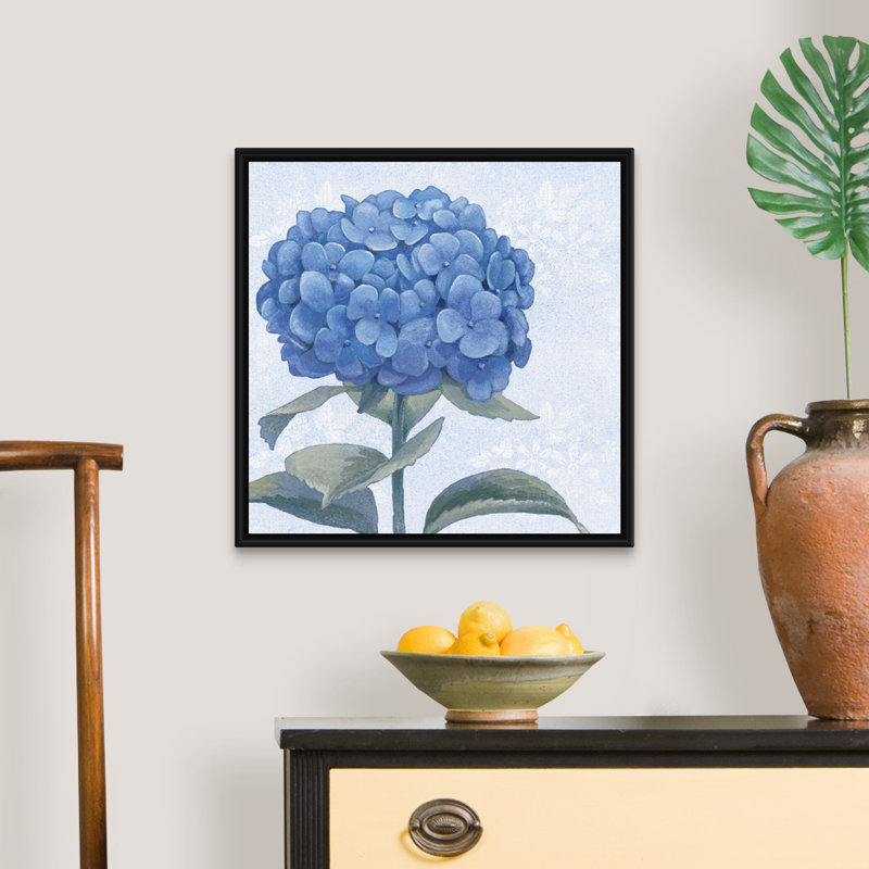 «Blue Hydrangea III», art mural sur toile, Toile avec cadre noir, H 20 po x l 20 po x P 1,75 po