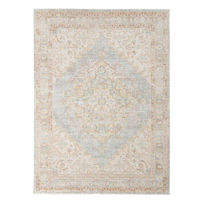 4' X 6' Beige And Gray Medallion Area Rug