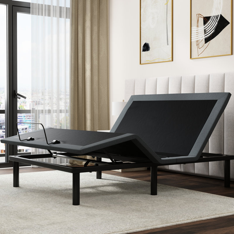 Os4 Black Grey Split Top Adjustable Bed Base For Queen, Equipped With Head And Foot Position Adjustment Capability, Zero Gravity One - Touch Flat Reset, Extra Strength Frame , Wireless Remote Control