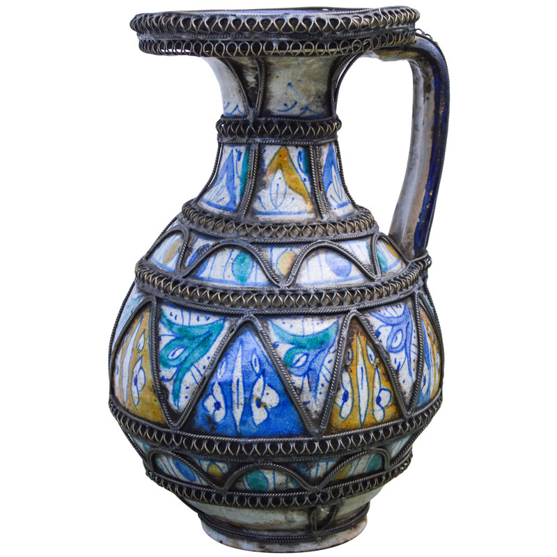 Vase de table en céramique bleu 9,75 "intérieur/extérieur