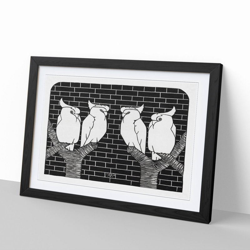 Four Crowned Cockatoos by Samuel De Mesquita - Picture Frame Painting, 36cm H x 48cm W x 2cm D, Black Framed