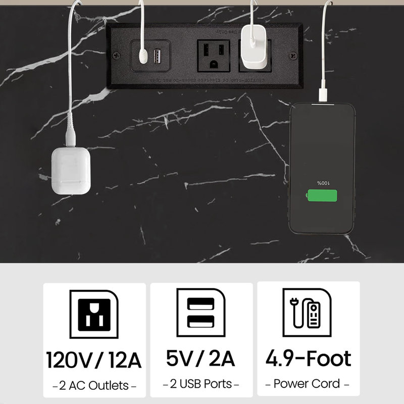Table de bout avec station de charge, Noir marbré