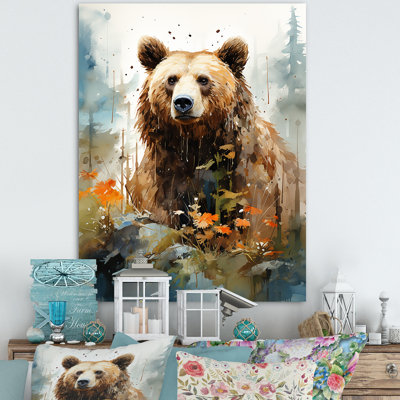 Watercolor Of Grizzly Bear In Its Haven On Canvas Print -  Millwood Pines, 184F68A0BD3447639C07AC0CDEBB8585