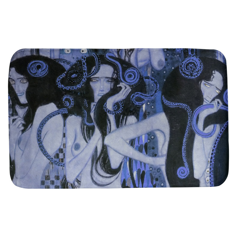 Tapis pour salle de bain frise beethoven Magaw, l 17 po x L 24 po, Bleu
