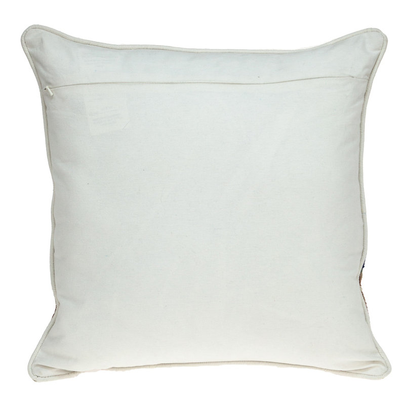 Coussin décoratif en laine 20 po bleu et beige avec broderie