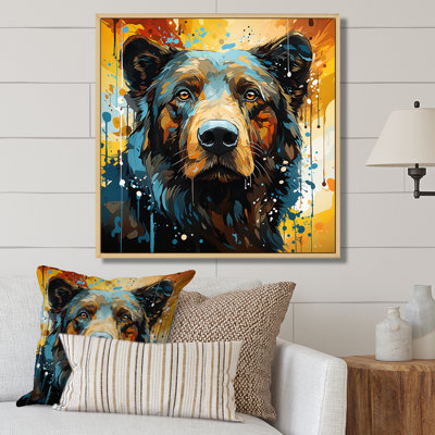 Portrait d'ours bleu et jaune - impressions encadrées d'ours