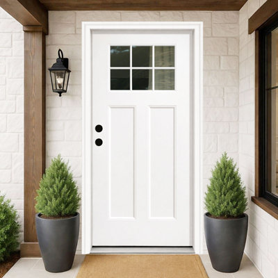 36*80 Fiberglass Door Knock-Down Primed Entry Door With Brickmould & Vinyl Frame