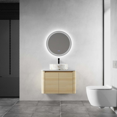 Meuble-lavabo mural 30 po avec lavabo d'art en céramique et 2 portes à fermeture en douceur