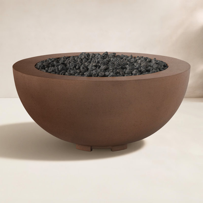 Bronson Round Concrete Fire Pit Table, Propane, Clay Concrete