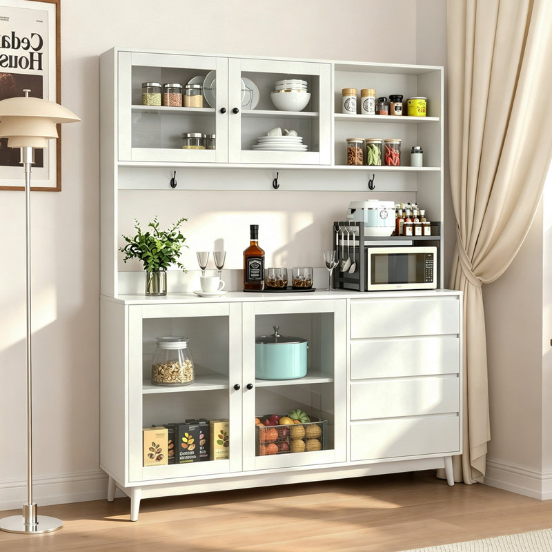 Grande huche de cuisine, rangement pour garde-manger autoportant avec portes et tiroirs pour les espaces organisés, White