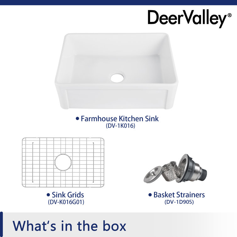 DeerValley Évier de cuisine de ferme avec grille d'évier et crépine à panier  L 33 po x l 20 po Feast et Commentaires - Wayfair Canada