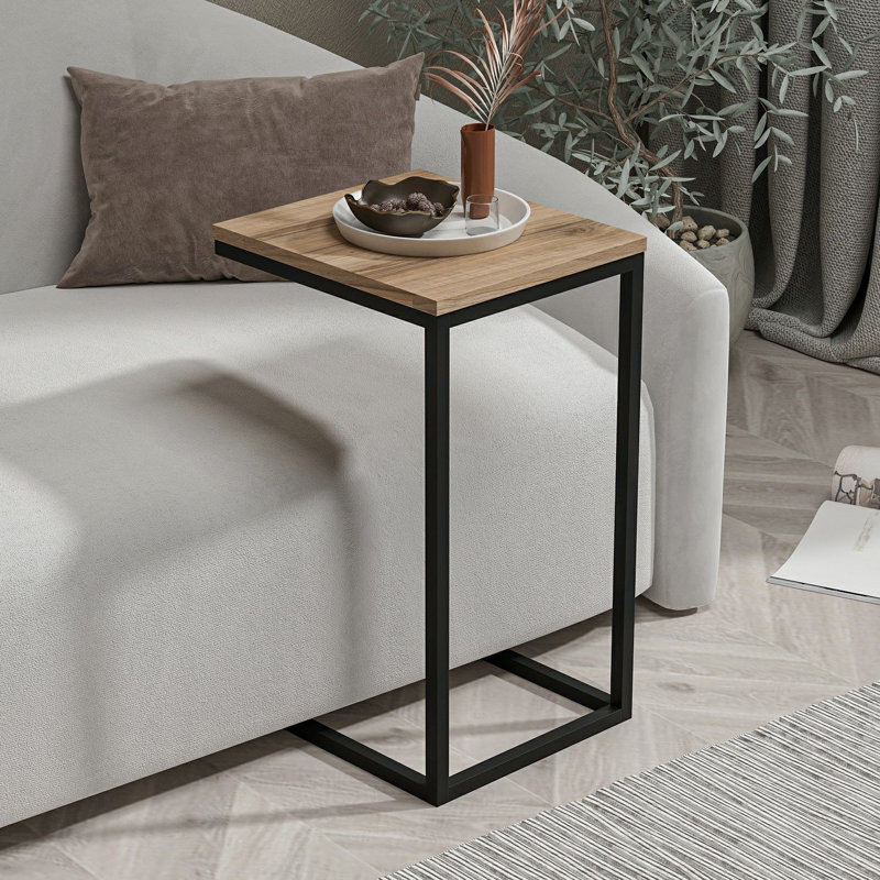 Modern Side Table with Metal Frame, Walnut Finish, 13.8 x 25.6 x 15.7 inches | 100% Melamine Coated Particle Board, Thickness: 0.7 inches | Stylish and Functional Design for Living Room or Bedroom