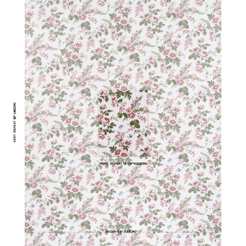 Schumacher X Rita Konig Sibyl Chintz Fabric, Rose