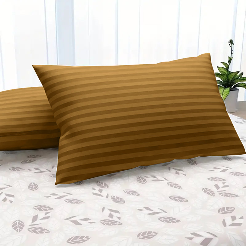Aspire Homeware Ultra Soft & Breathable Microfiber Striped Pillowcase (Pack Of 2), Ochre