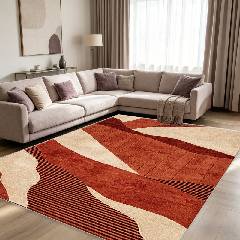 Red Abstract Wave area rugs for Living Room, Soft and Comfortable, Suitable for all seasons, easy to maintain, machine washable Indoor floor mat, Under Table Farmhouse suitable for Bedroom, Dining Room, Study, Patio, Balcony, Home Decor