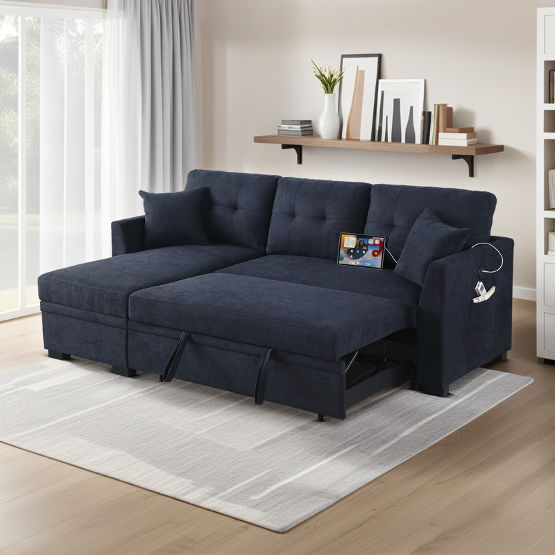 Canapé-lit convertible en L convertible en L de 81 po avec port USB modulaire encastré avec méridienne réversible et chaise de rangement réversible Clembleoe