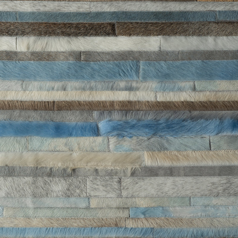 Tapis rayé bleu / gris / beige / taupe fait à la main, Rectangle 5 pi x 8 pi