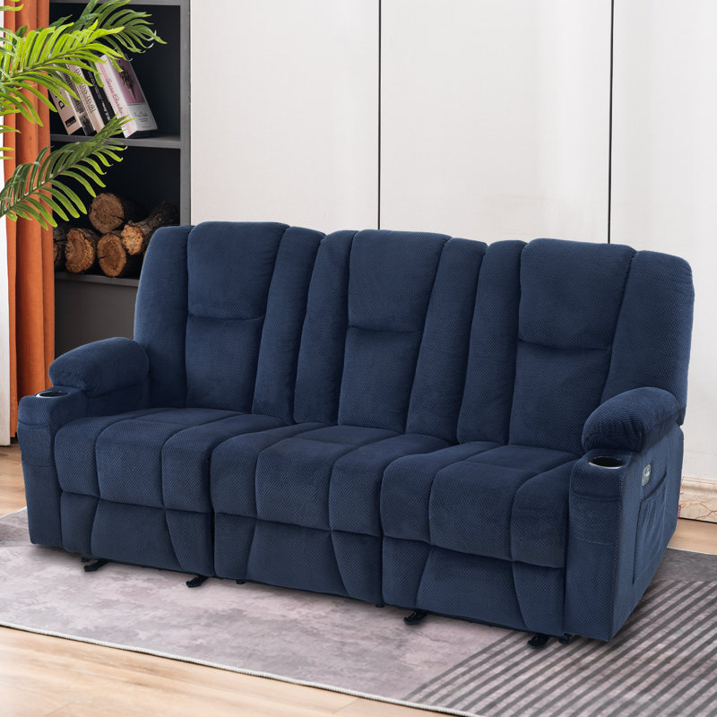 Canapé inclinable électrique 3 places Xannon, Mélange de polyester bleu marine