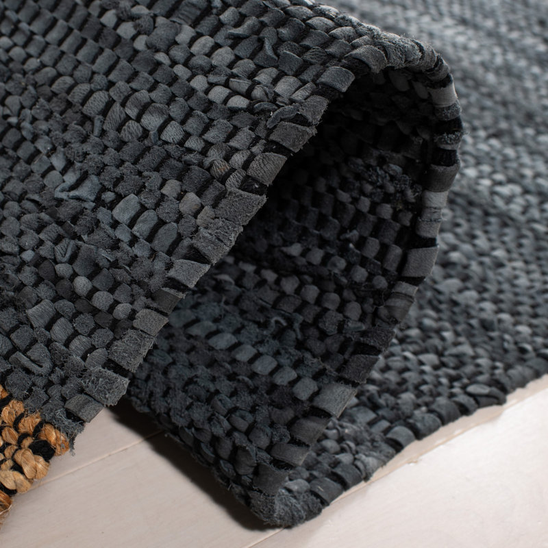 Blue and Natural Flatweave Cotton Cowhide Runner Rug