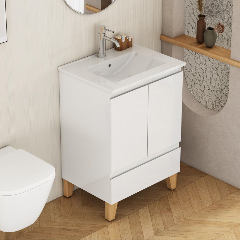 Ensemble de meuble-lavabo moderne avec lavabo, meuble-lavabo avec 2 portes et 1 tiroir