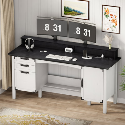 Bureau de direction Davon 63 po avec 3 tiroirs et station de recharge, bureau pour bureau à domicile