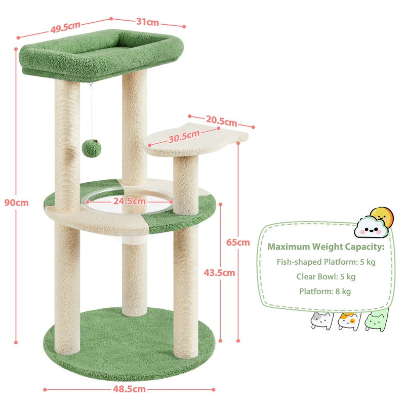 90cm H Cat Tree, Army Green/Beige