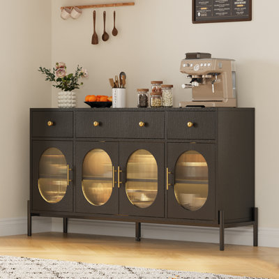 62" Sideboard Buffet Cabinet with Adjustable Shelve,Large Storage Cabinet with 4  Doors & 3 Drawersfor Dining Room, Living Room, Kitchen, Coffee Bar