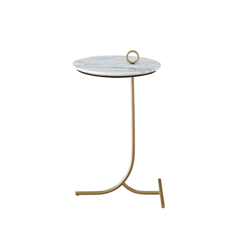 14" Carrara Marble Top Accent Table with Gold Base